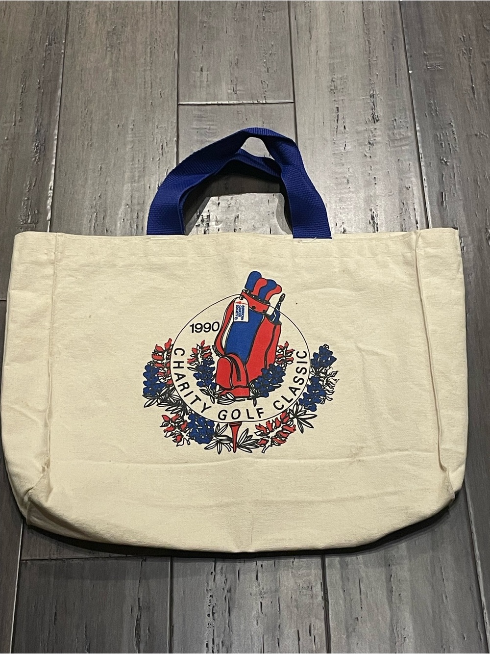 Vintage 1990 Austin TX Charity Golf Classic Canvas Tote Bag Bank of the Hills